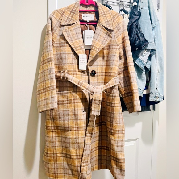 Petite Studio Plaid Beige Carmel Wool Coat - Picture 6 of 8